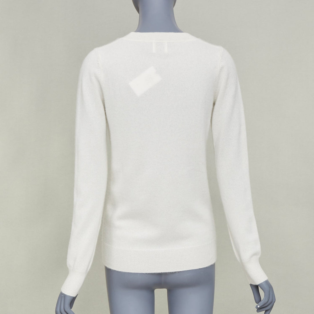 MADELEINE THOMPSON Nolte 100% cashmere cream V neck long sleeve sweater M