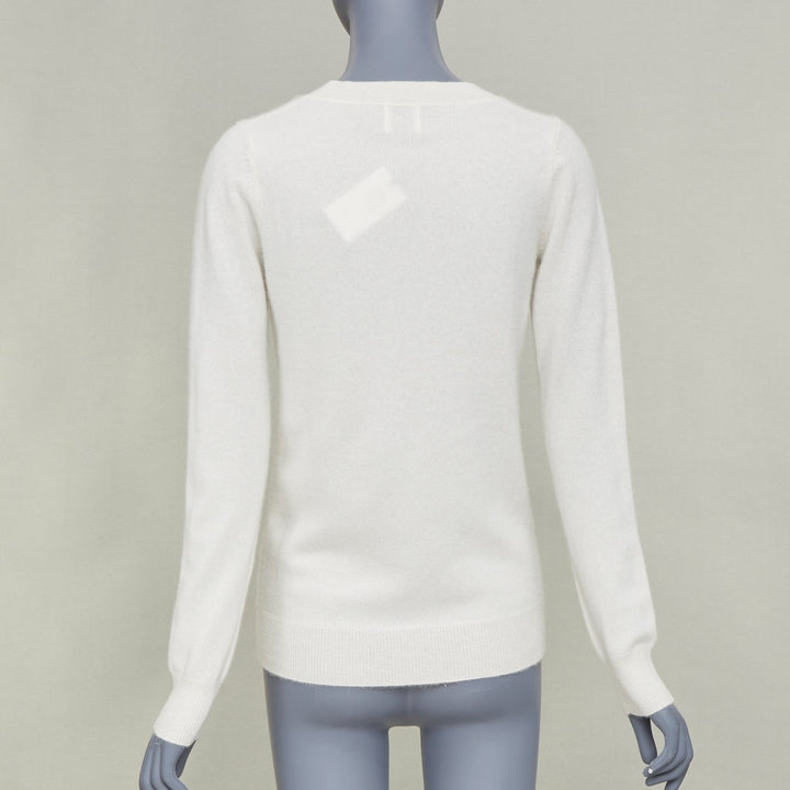 MADELEINE THOMPSON Nolte 100% cashmere cream V neck long sleeve sweater M