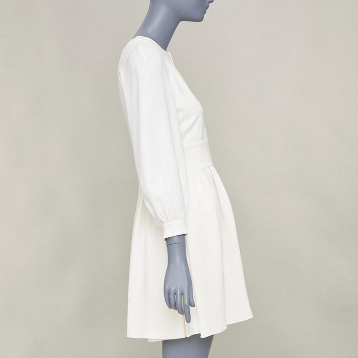 CHRISTIAN DIOR keyhole slit collar long sleeve panel ivory crepe dress FR38 M