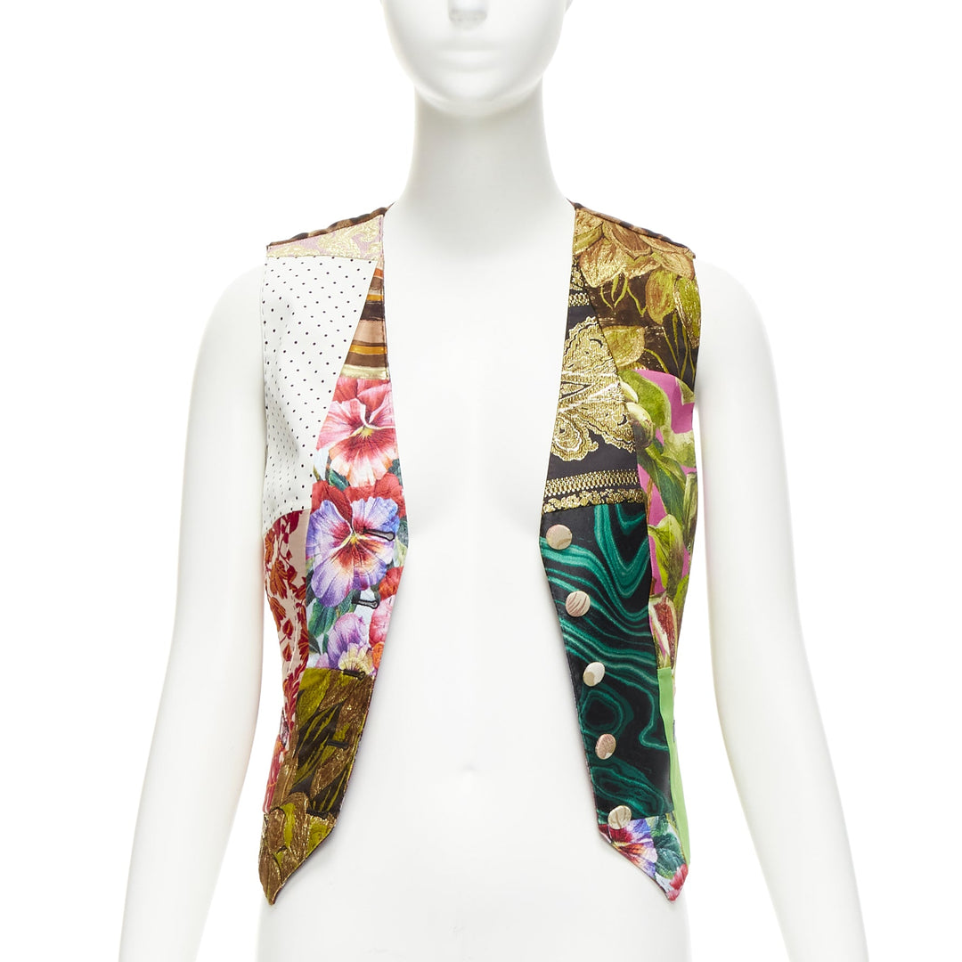 DOLCE GABBANA mixed floral brocade patchwork wrap button waistcoat vest IT38 XS