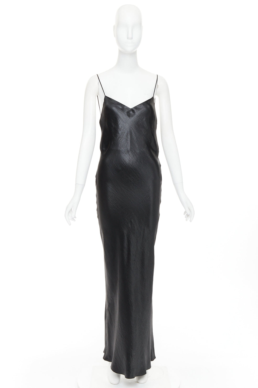 SAINT LAURENT 2023 Runway black iridescent satin plunge open back gown FR38 M