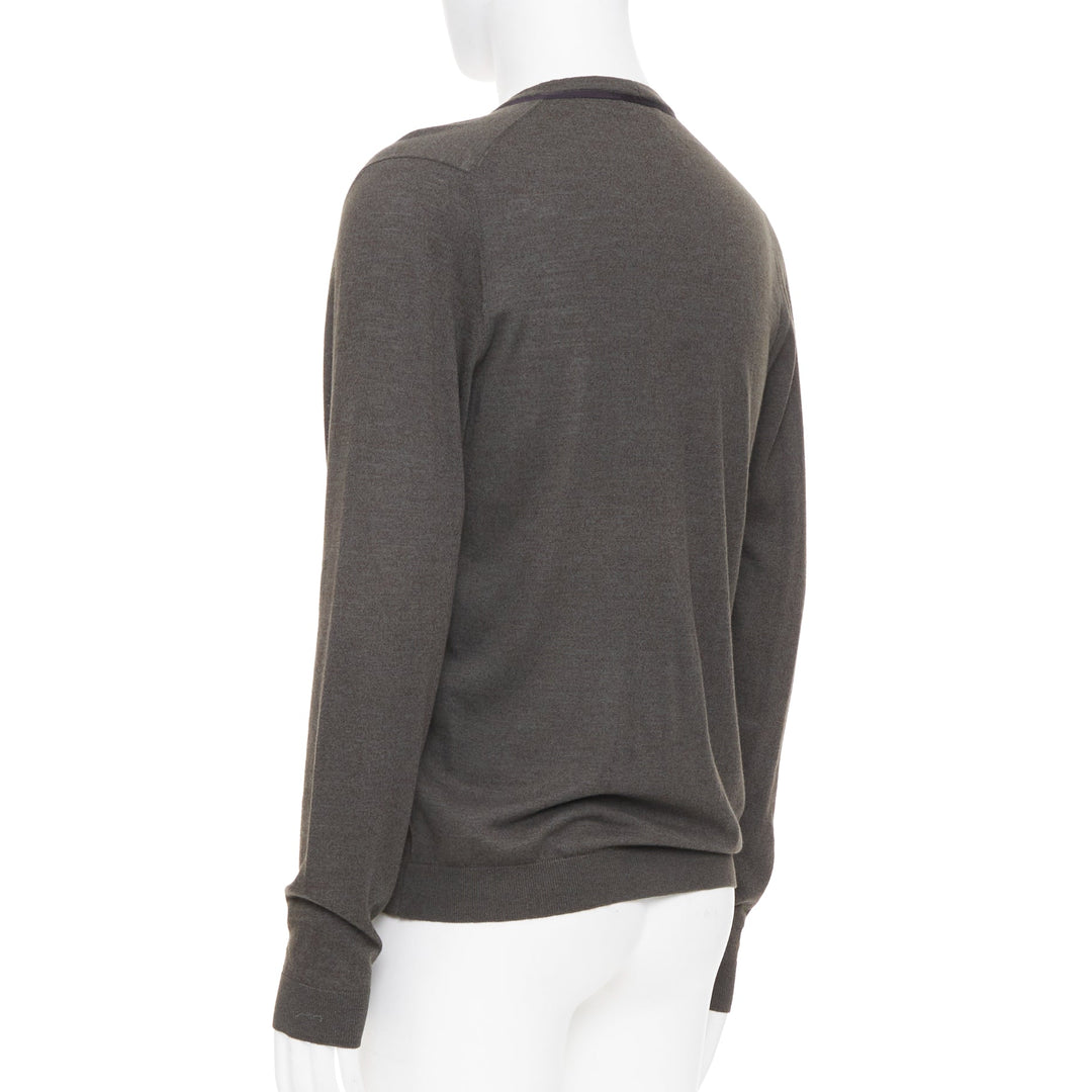 LANVIN 2015 grosgrain trim v-neck cotton merino wool button knit cardigan S