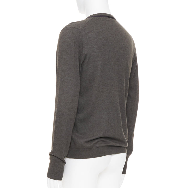 LANVIN 2015 grosgrain trim v-neck cotton merino wool button knit cardigan S