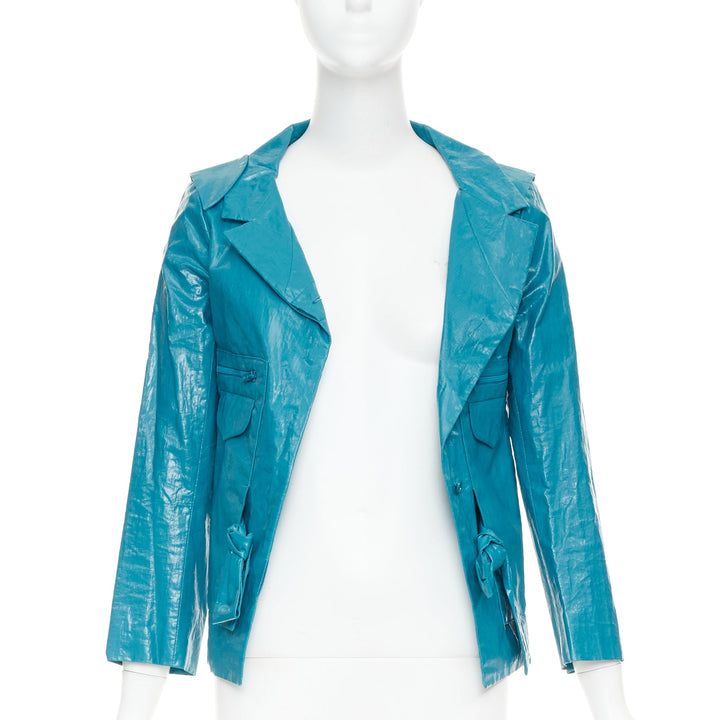 CHLOE Aqua Fresh blue crinkled coated acetate cotton cropped jacket FR36 S