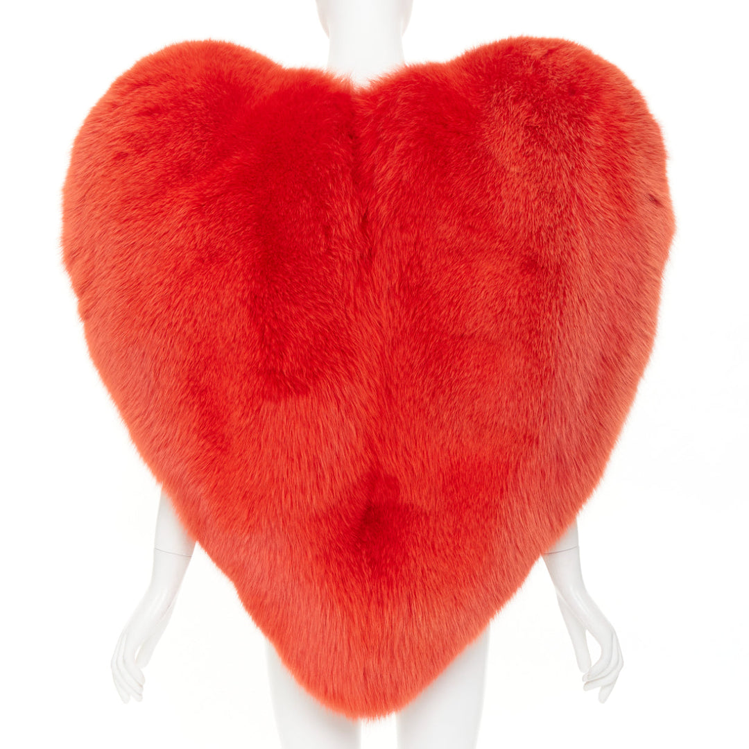 rare SAINT LAURENT 2016 Runway red fox fur heart shaped cape coat Rihanna