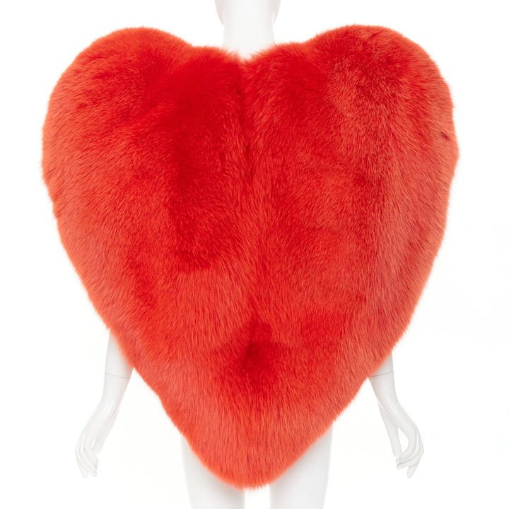 rare SAINT LAURENT 2016 Runway red fox fur heart shaped cape coat Rihanna