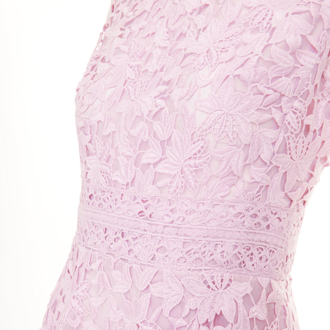 GIAMBATTISTA VALLI pink cotton blend  floral macrame lace flared dress IT42 M