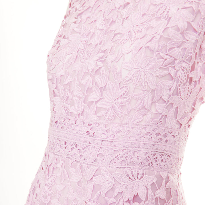 GIAMBATTISTA VALLI pink cotton blend  floral macrame lace flared dress IT42 M