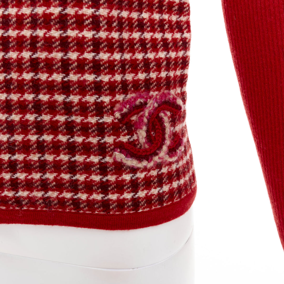 CHANEL 24N red beige cashmere blend CC applique cardigan FR34 XS GDragon