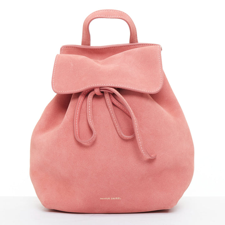 MANSUR GAVRIEL Suede Mini Backpack pink leather gold logo tie bag