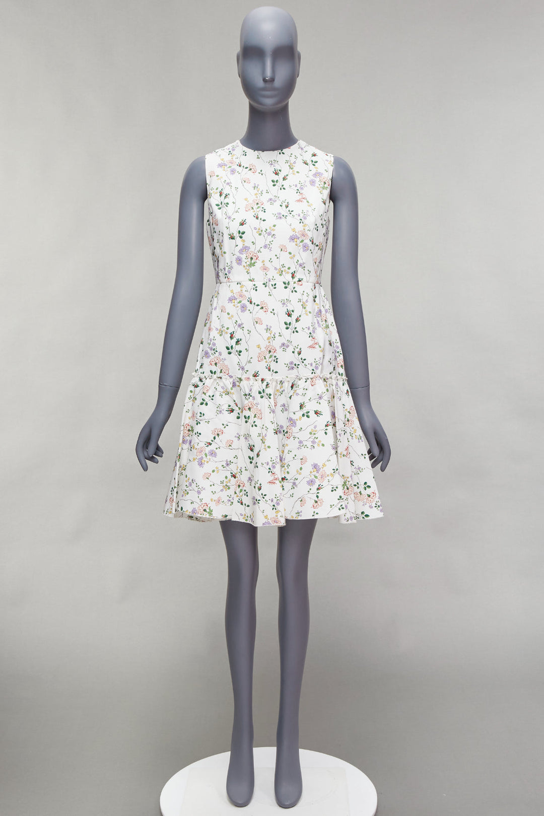 GIAMBATTISTA VALLI white green nylon silk floral print fit flare dress IT42 M