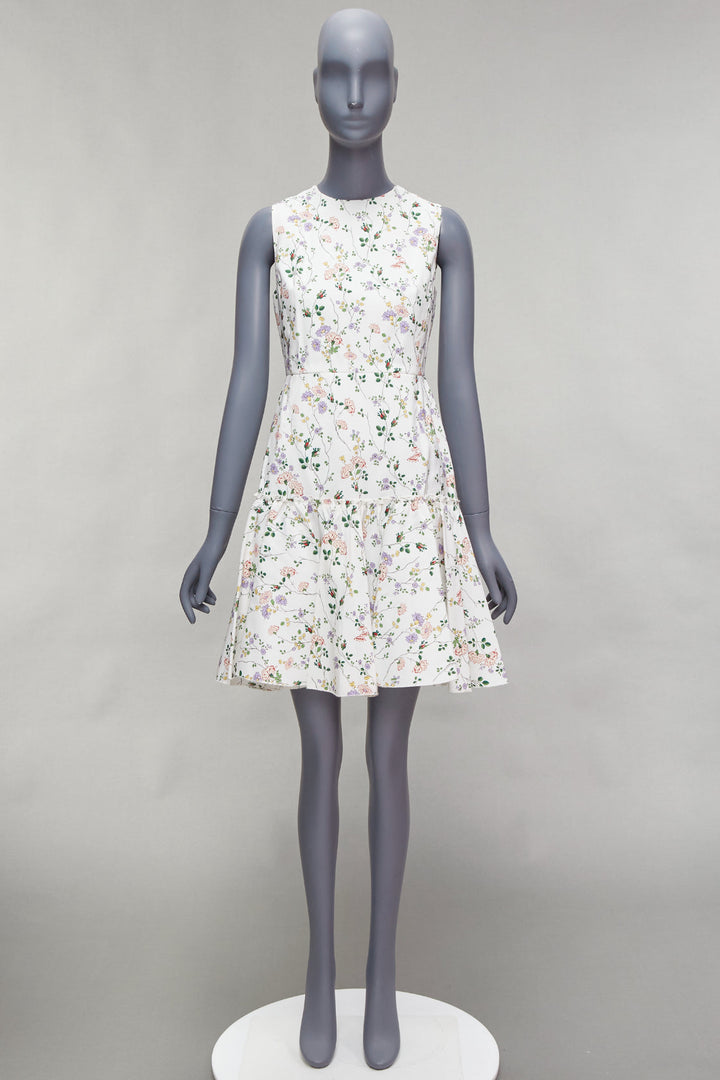GIAMBATTISTA VALLI white green nylon silk floral print fit flare dress IT42 M