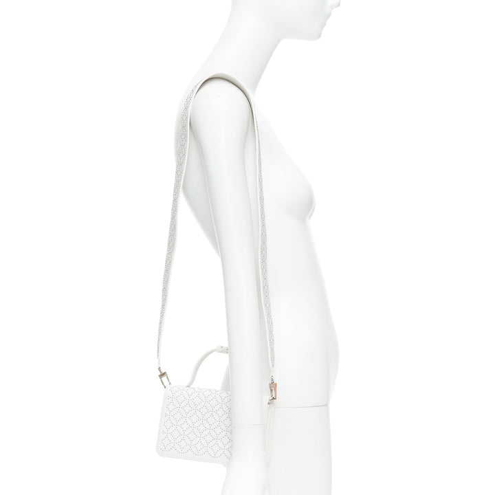 ALAIA Arabesque Franca white silver studded crossbody bag