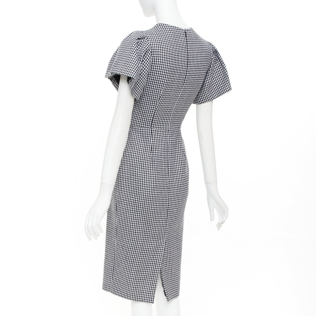 ALEXANDER MCQUEEN houndstooth flounce sleeve pleat check cocktail dress IT36 XXS