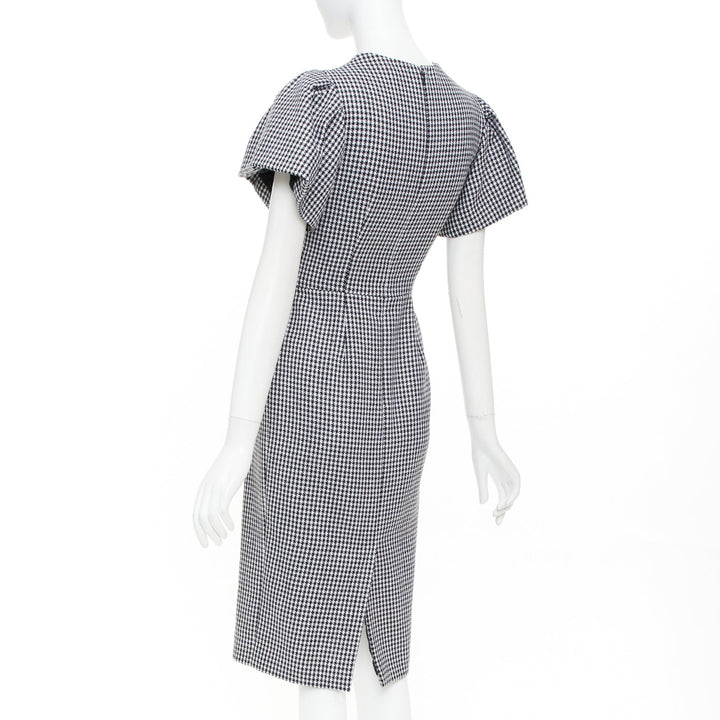 ALEXANDER MCQUEEN houndstooth flounce sleeve pleat check cocktail dress IT36 XXS