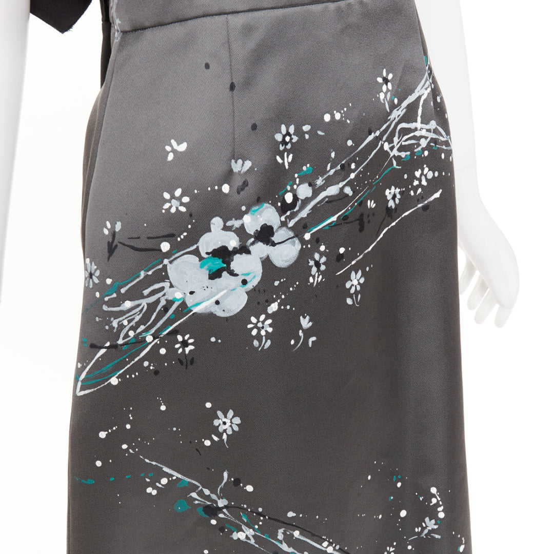 rare MIU MIU 2019 Runway grey black silk ruffle hand painted apron dress IT38 XS