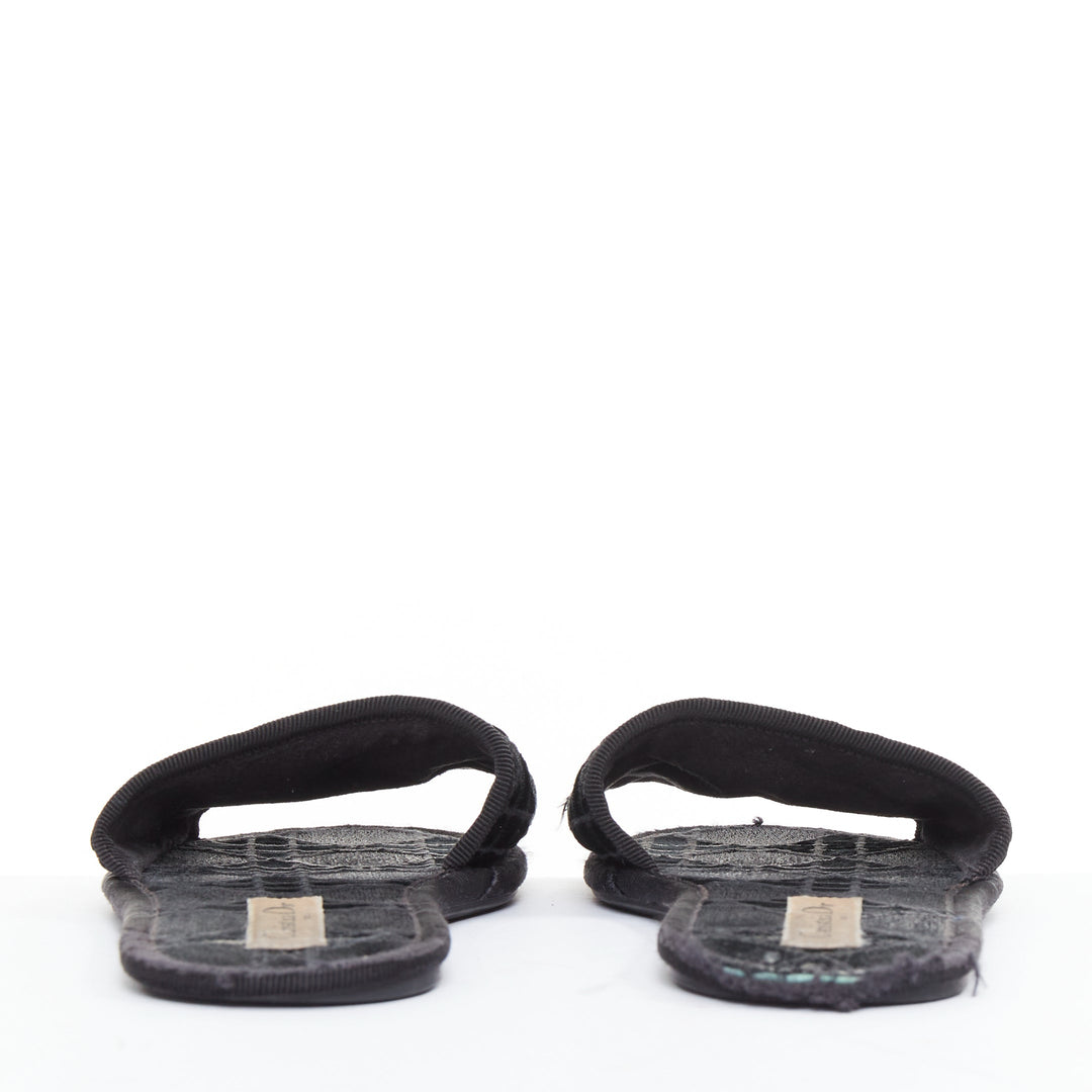 DIOR Chez Moi black velvet cannage quilted velvet flat slides EU35