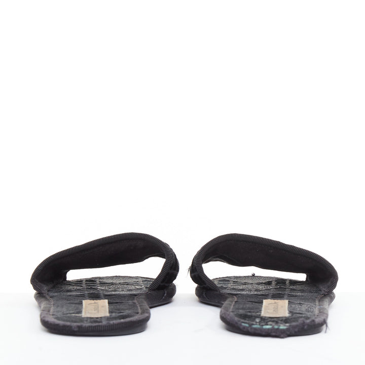 DIOR Chez Moi black velvet cannage quilted velvet flat slides EU35