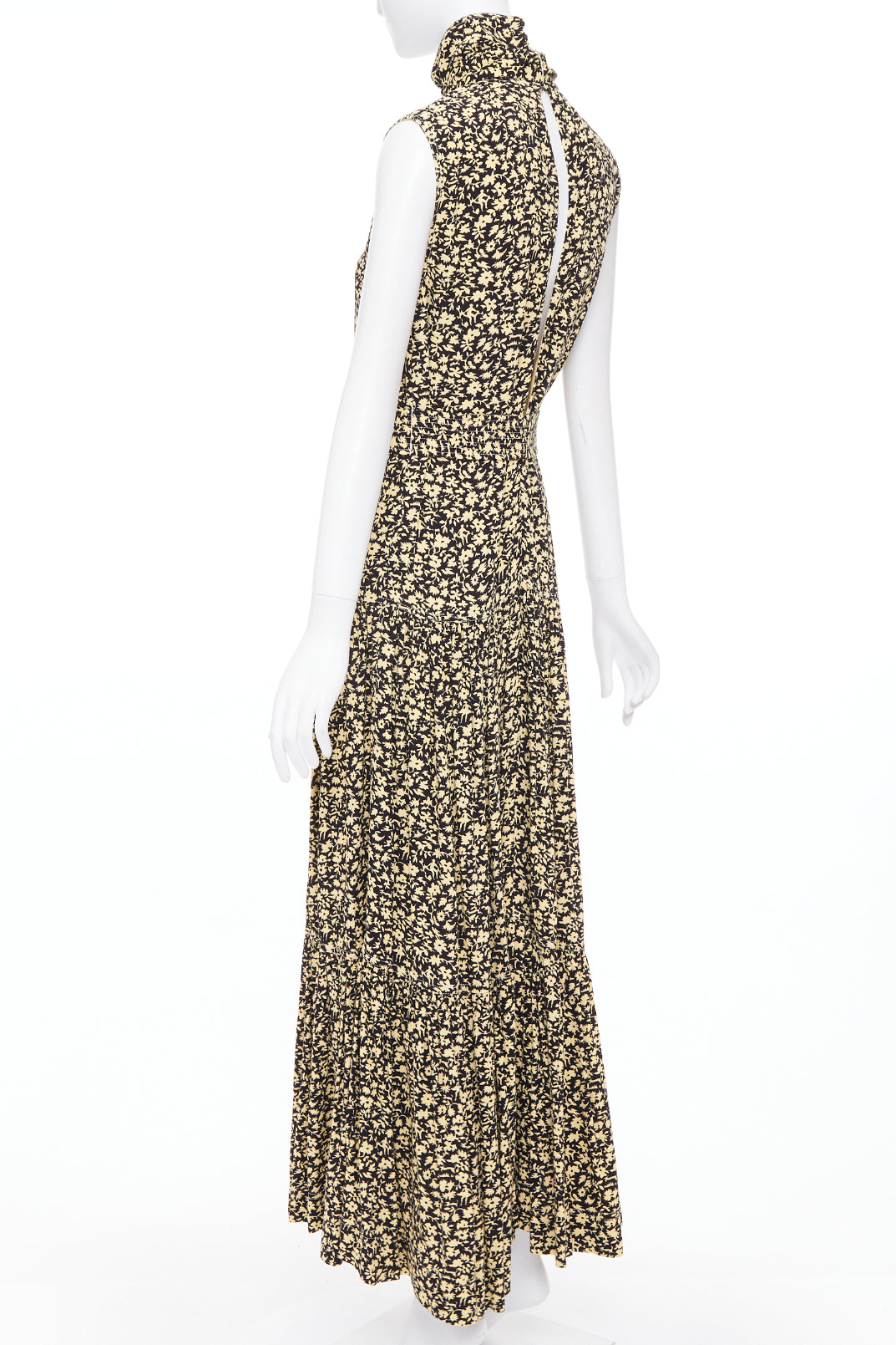 OLD CELINE Phoebe Philo 2016 Runway yellow black floral hi neck dress FR36 S