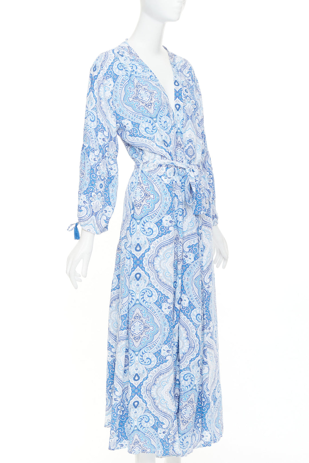 MELISSA ODABASH Gabby blue white floral paisley print viscose  kaftan dress S
