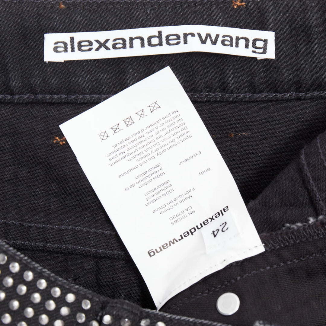 ALEXANDER WANG Hotfix black cotton allover crystal encrusted mini skirt 24"