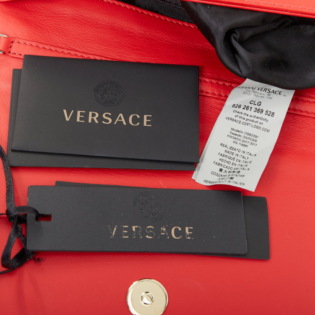 VERSACE Palazzo Medusa red strass crystal stud embellished leather crossbody bag