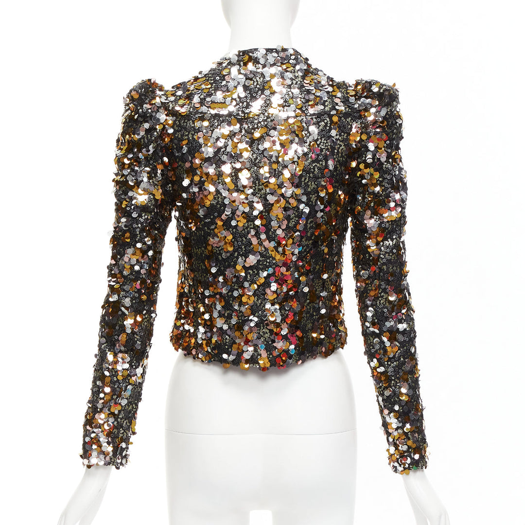 HOUSE OF HARLOW REVOLVE silver gold pailette sequins peak shoulder jacket XXS