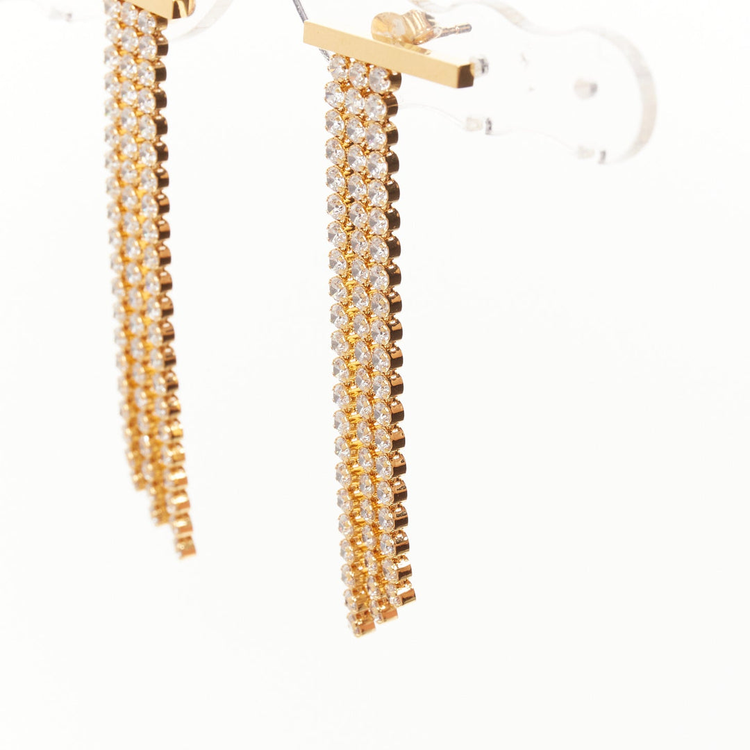 CELINE 2018 Phoebe Philo Edwige gold brass bar crystal pave fringe earrings Pair