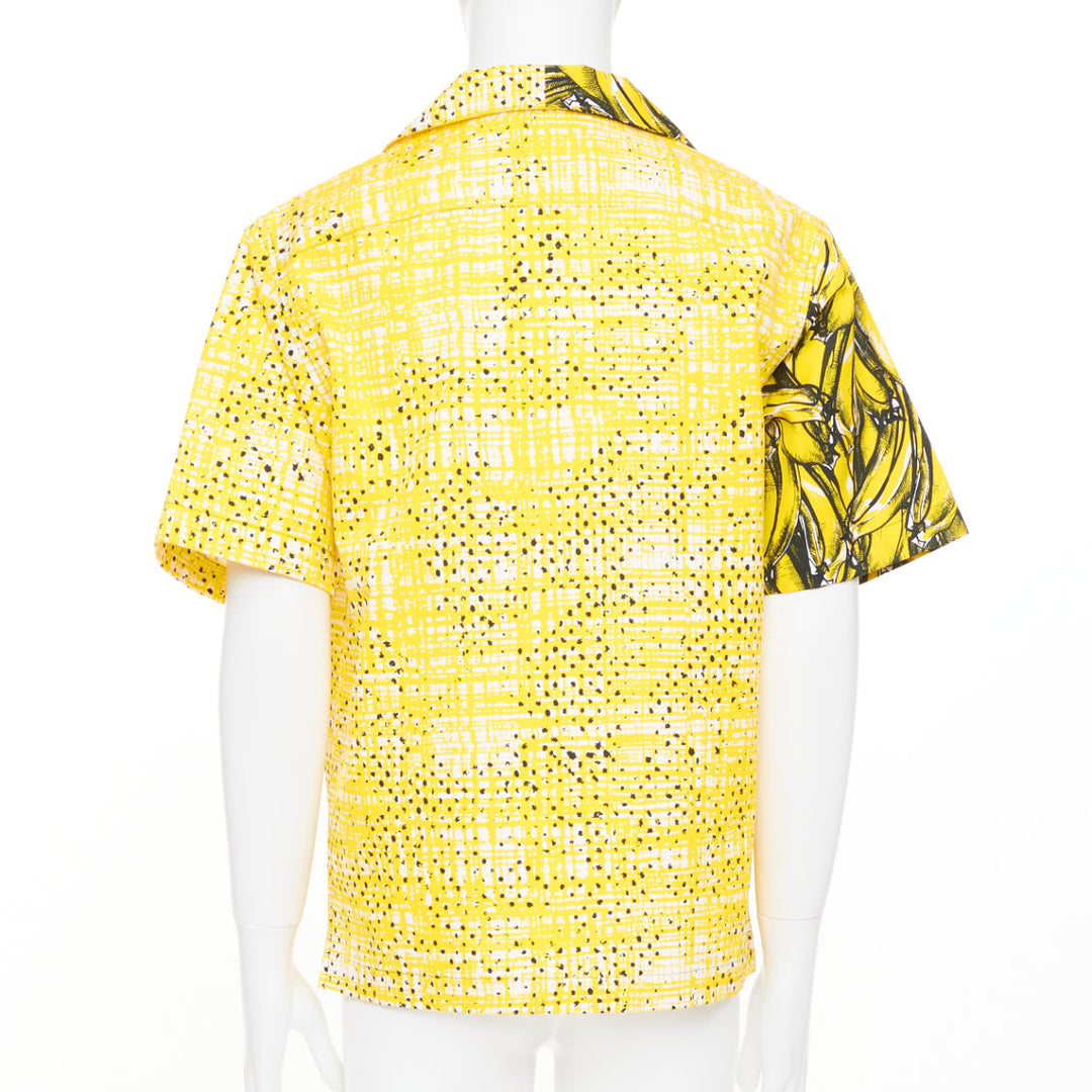 PRADA 2021 Runway Double Match Bananas Tweed yellow cotton bowling shirt S