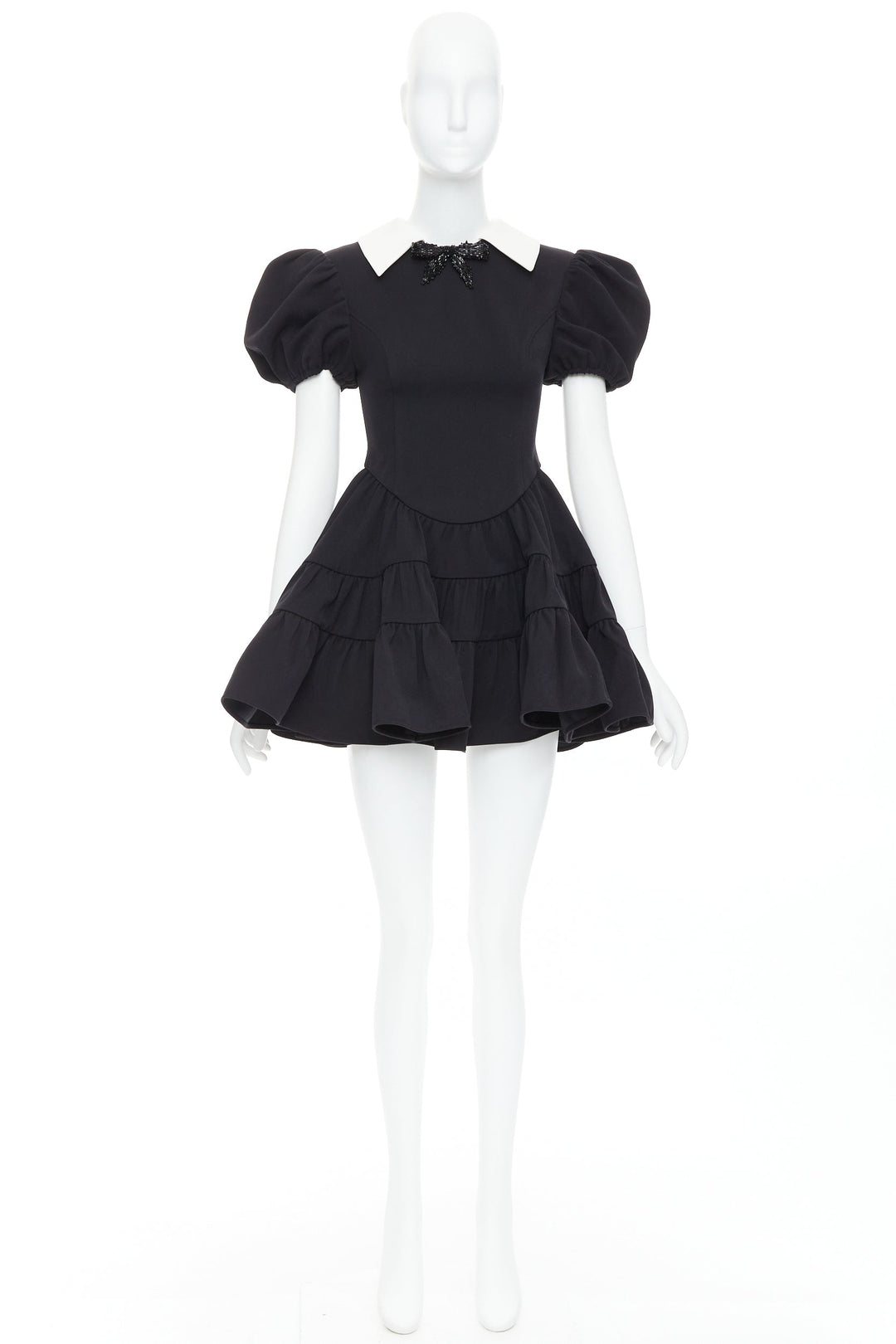 SHUSHU TONG Tiered Volume black wool blend puff sleeve kawaii dress XS