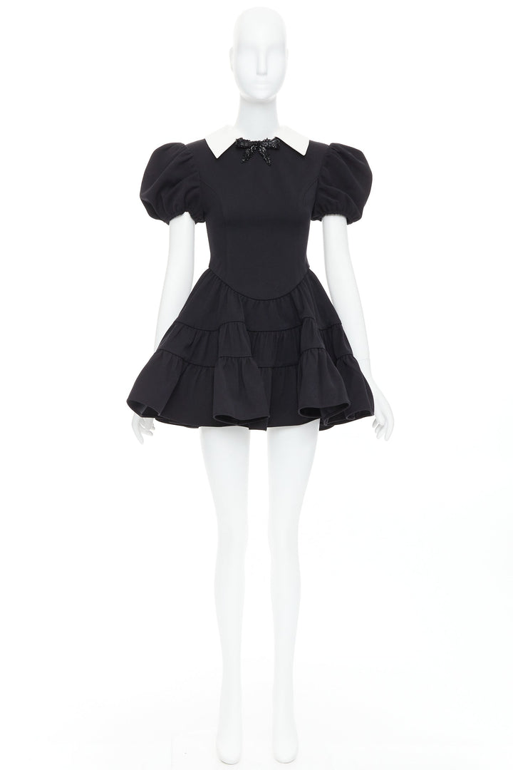 SHUSHU TONG Tiered Volume black wool blend puff sleeve kawaii dress XS