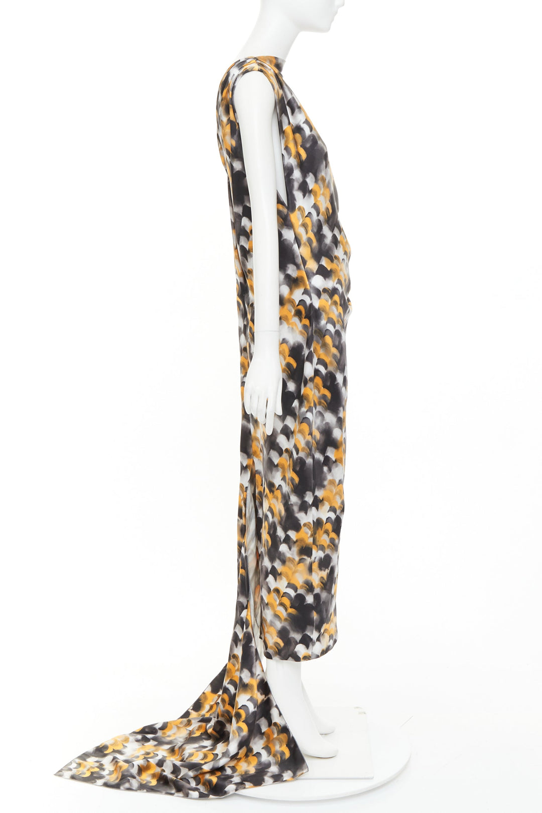 rare PRADA 2023 Runway yellow black viscose silk abstract train gown IT40 S