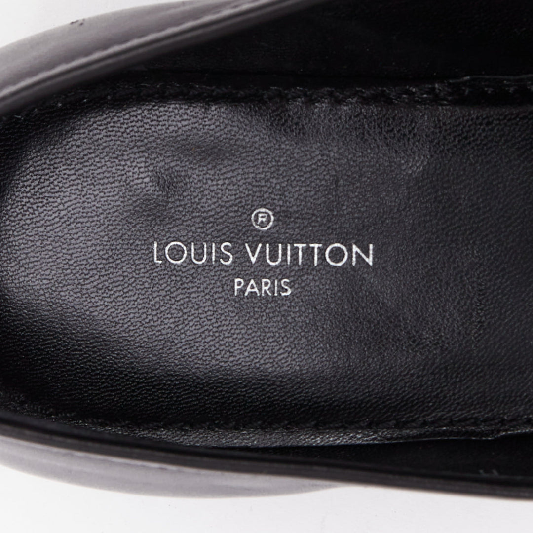 LOUIS VUITTON Upper Case flat black lambskin gold LV bar flat loafers EU36.5