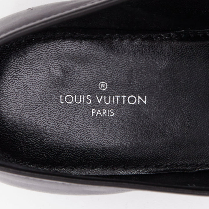 LOUIS VUITTON Upper Case flat black lambskin gold LV bar flat loafers EU36.5