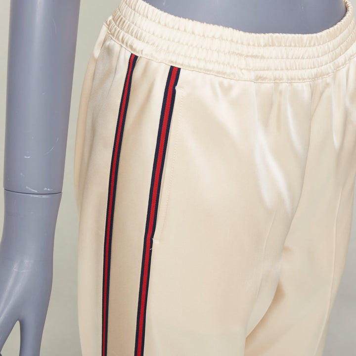 GUCCI 2016  ivory acetate navy red web mid waist cropped track pants IT38 XS
