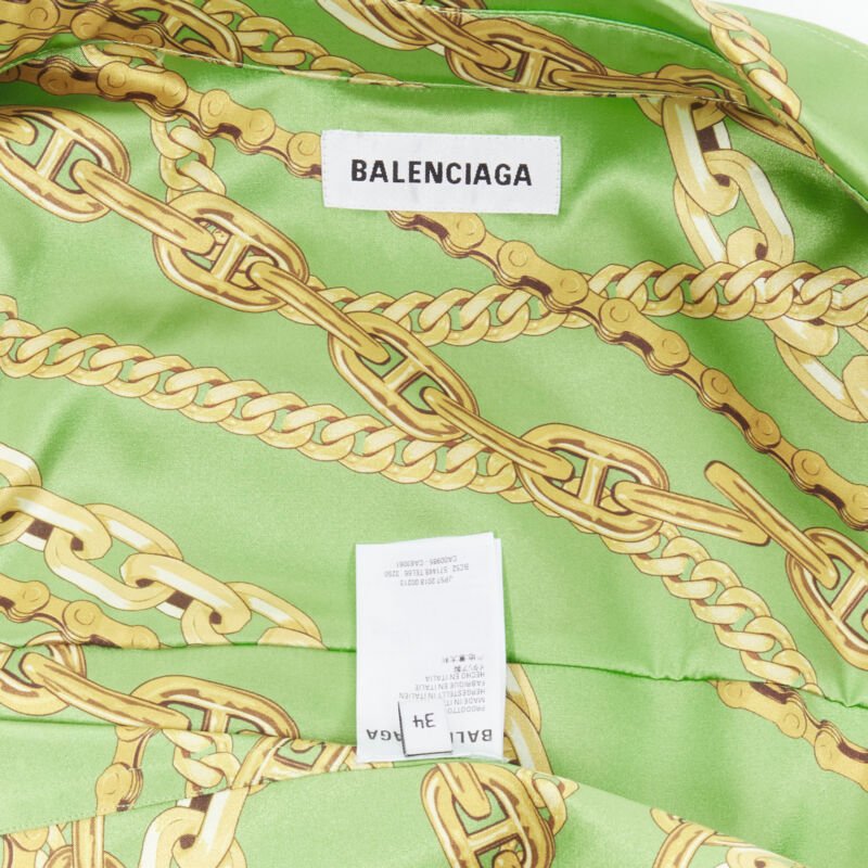 BALENCIAGA 2018 Runway line green gold chain print stiff boxy shirt FR34 XS