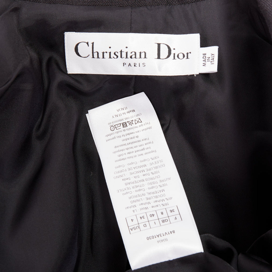 CHRISTIAN DIOR black wool mohair boxy peak collar tux jacket FR36