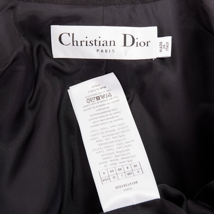 CHRISTIAN DIOR black wool mohair boxy peak collar tux jacket FR36