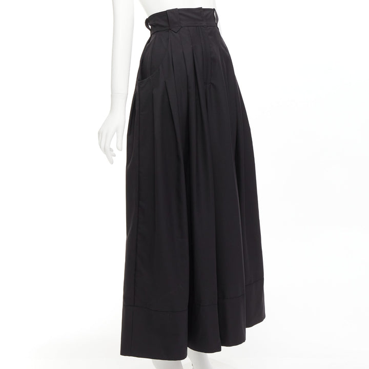 AJE 2018 black wool blend pleated high waist wide culottes pants UK4 XXS