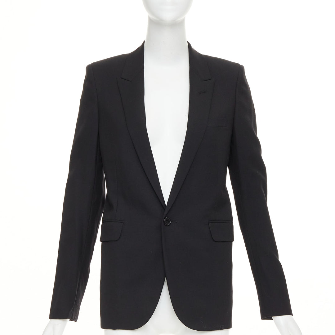 SAINT LAURENT 2018 Le Smoking single breasted peak lapel wool cady jacket FR36 S