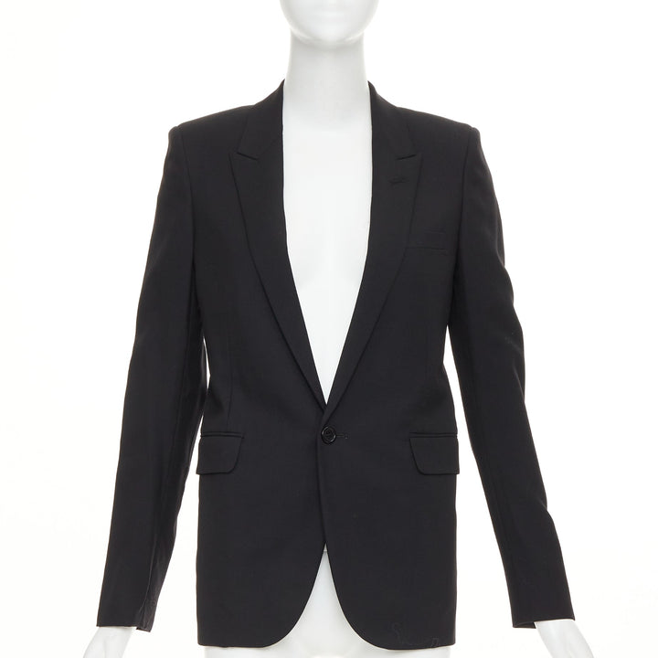 SAINT LAURENT 2018 Le Smoking single breasted peak lapel wool cady jacket FR36 S