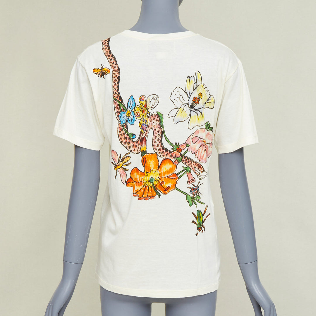GUCCI Floral Snake Vintage Logo print off-white distressed crew neck tshirt XXS