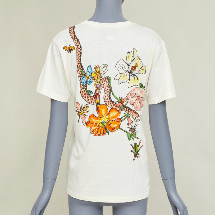 GUCCI Floral Snake Vintage Logo print off-white distressed crew neck tshirt XXS