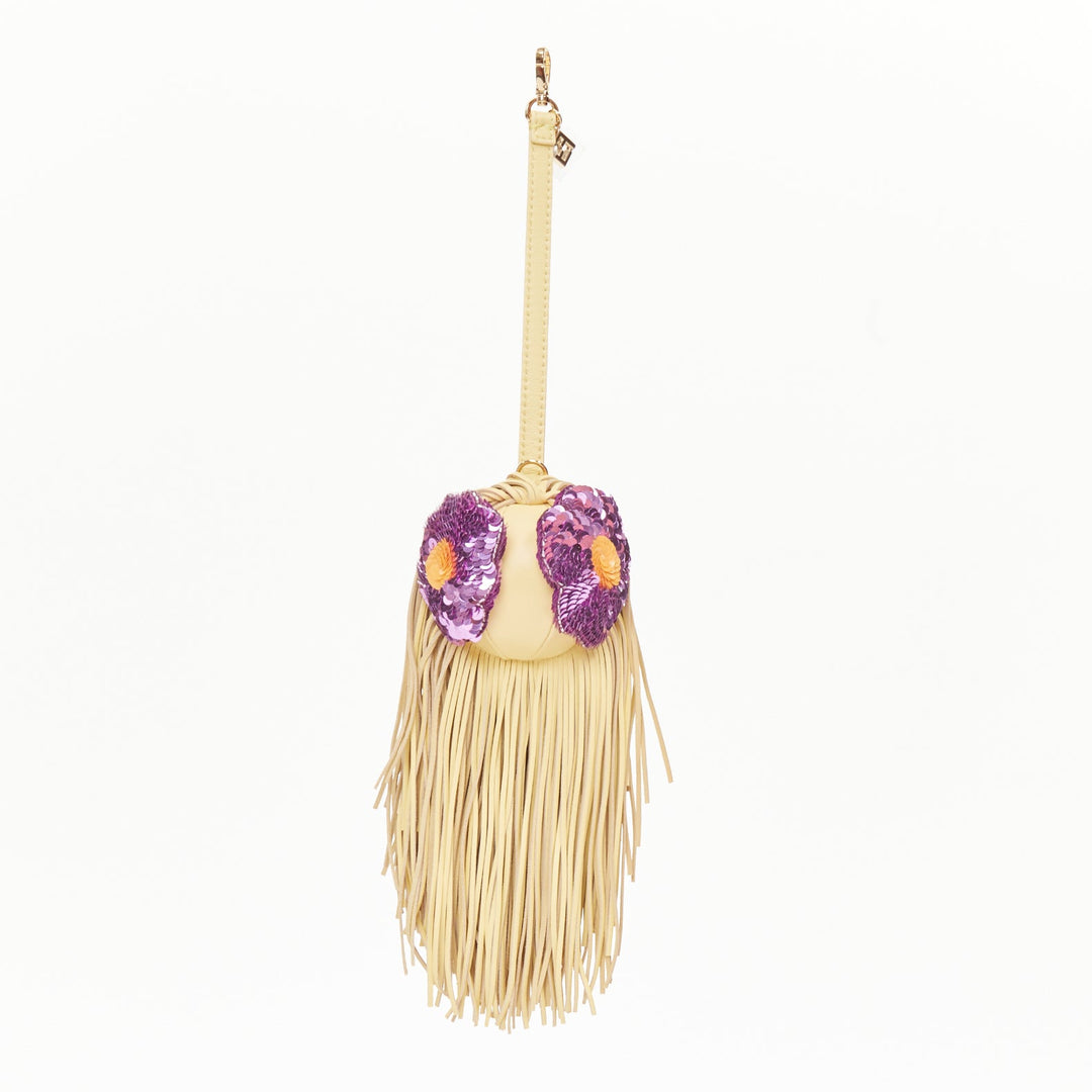 FENDI  2024 Bag Bugs yellow nappa purple sequin eye fringe tassel bag charm
