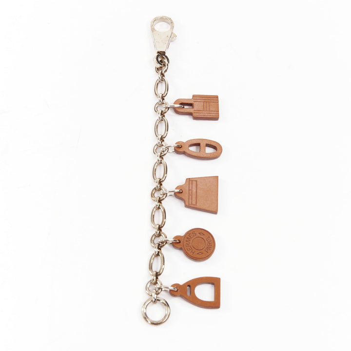 HERMES Olga Amulette Breloque brown barenia silver chain kelly lock bag charm