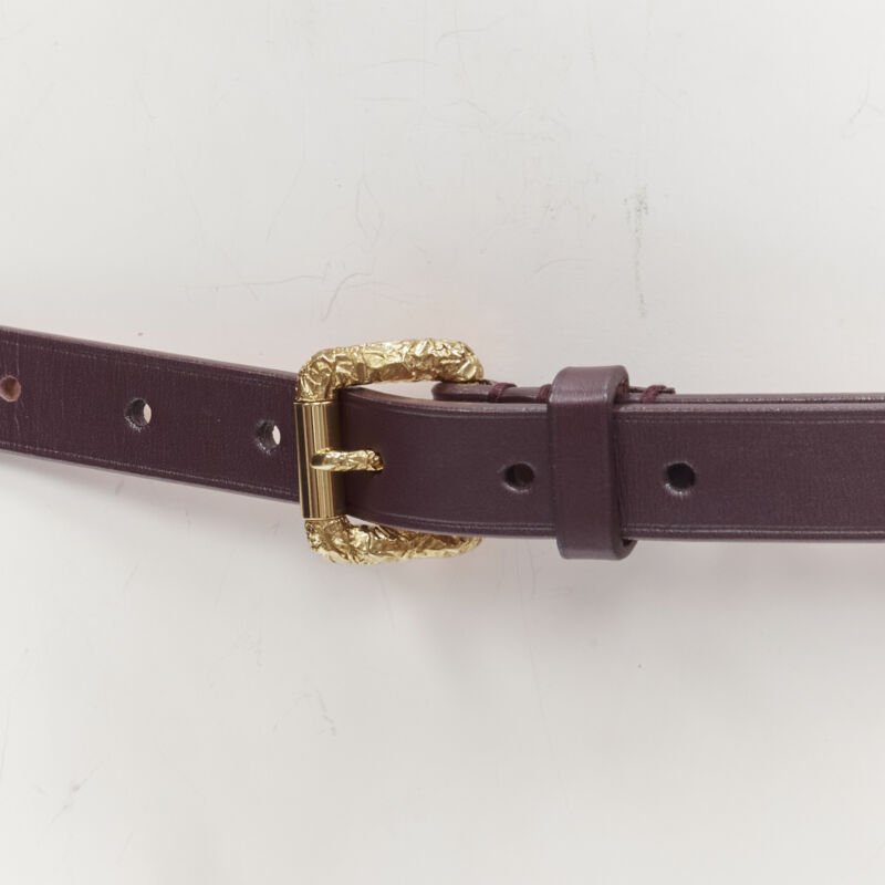 LOUS VUITTON gold tone hammered textured buckle brown leather belt 90cm 36"