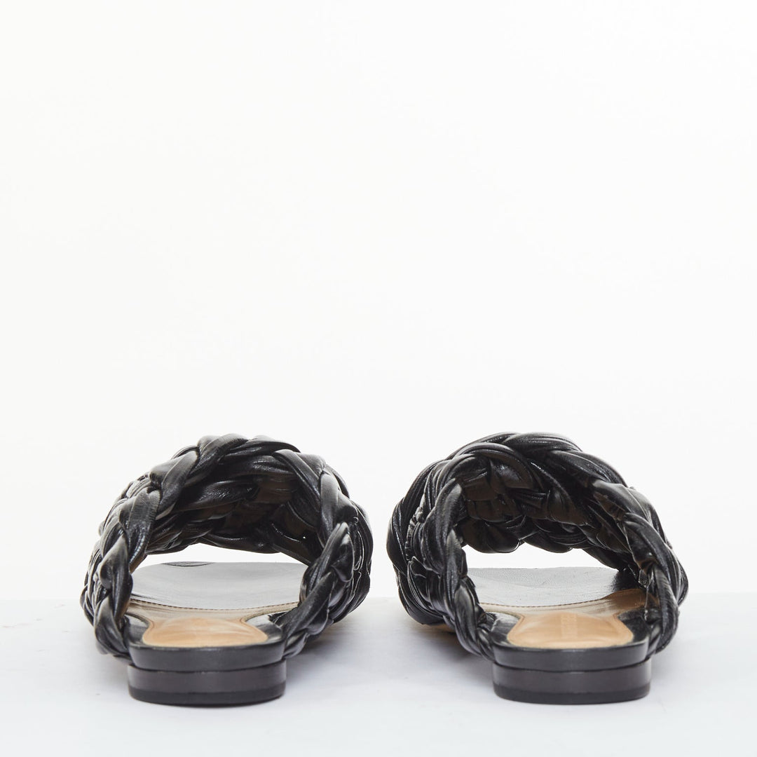 BOTTEGA VENETA The Board black woven leather crossover slide sandals EU37
