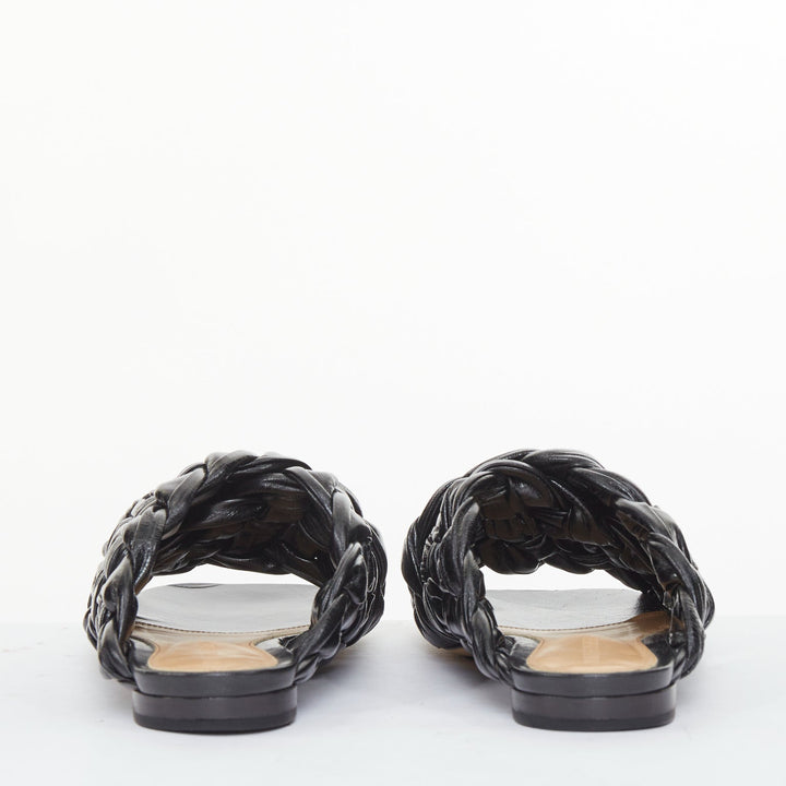 BOTTEGA VENETA The Board black woven leather crossover slide sandals EU37