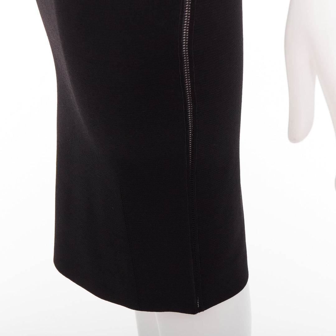 OSCAR DE LA RENTA P16 black lattice cut out side high waisted pencil skirt XS