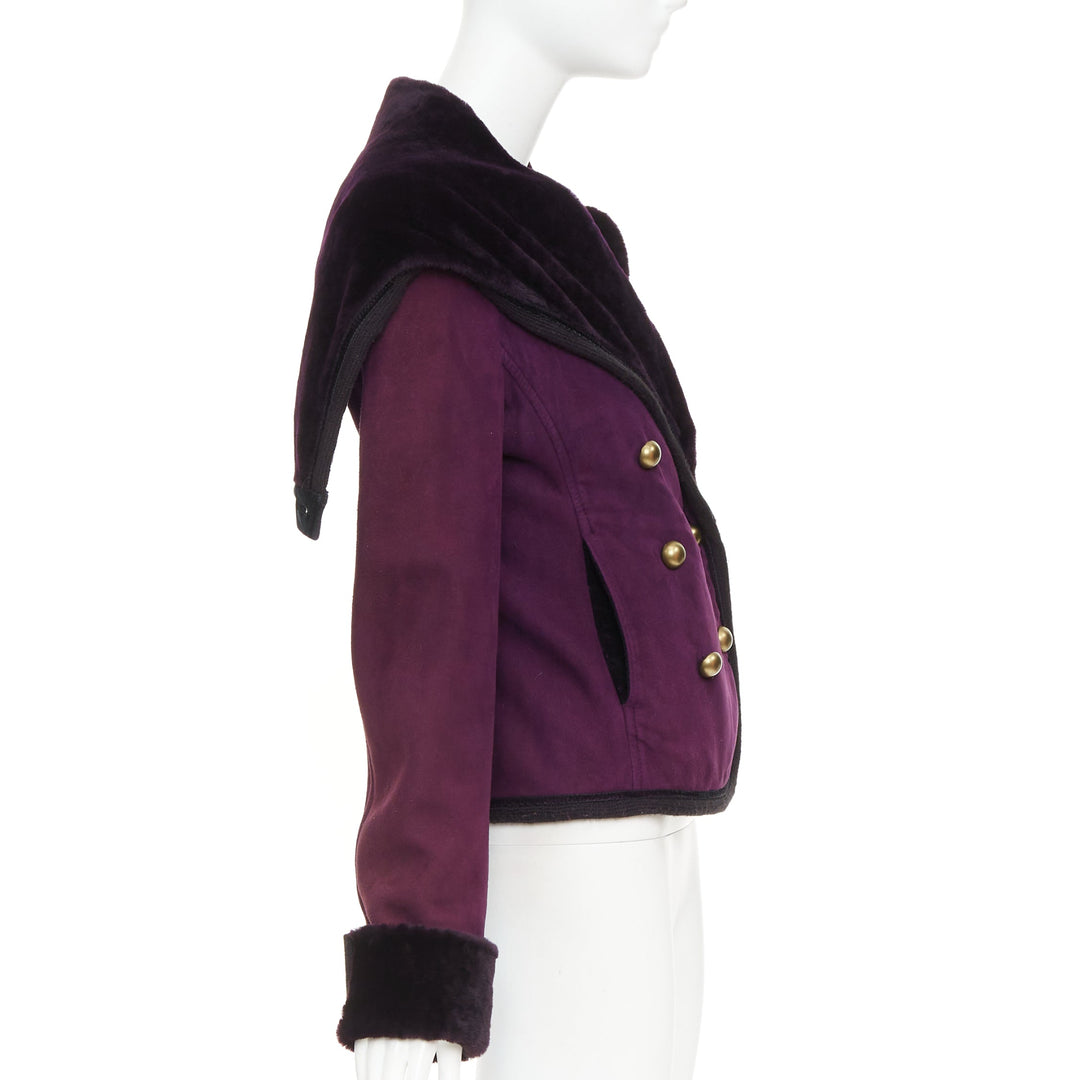 YVES SAINT LAURENT Vintage purple suede fur lined double breasted jacket FR36 S